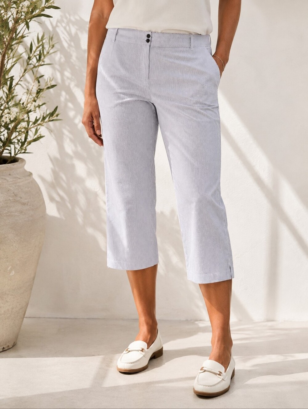 Karen Scott 20W NWT Striped Cotton Stretch Capri Pants Pinstripe